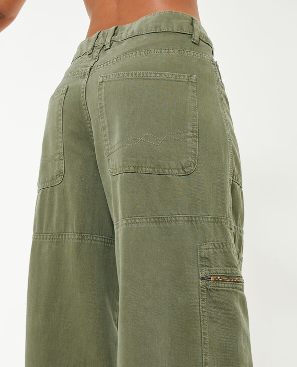 Pantalon ample cargo uni vert kaki - Pimkie