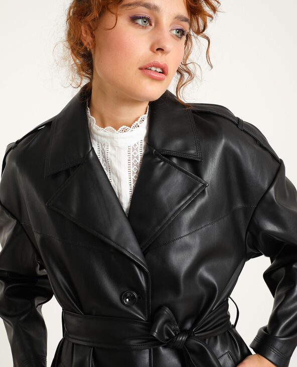 Trench noir simili cuir deals