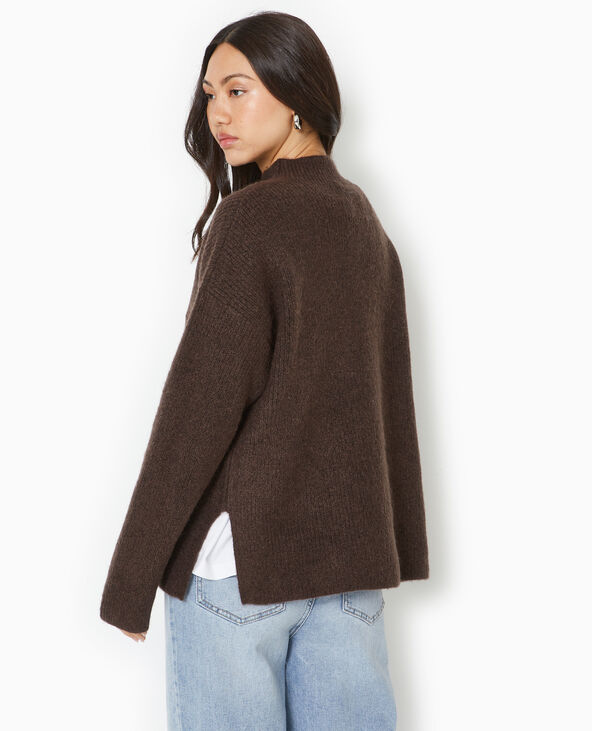 Pull col montant avec jeu de mailles marron - Pimkie