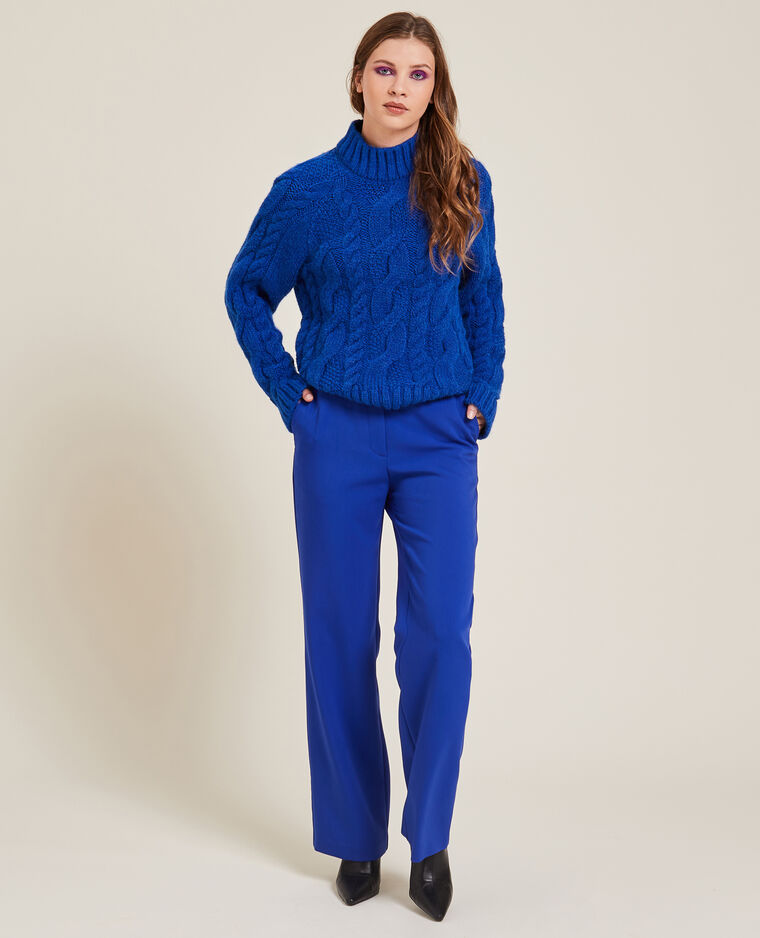 Pull col montant maille torsadée - Bleu électrique