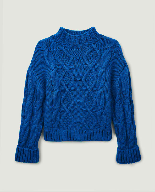 Pull maille fantaisie col montant bleu électrique - Pimkie