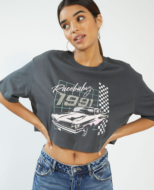 T-shirt cropped gris foncé - Pimkie