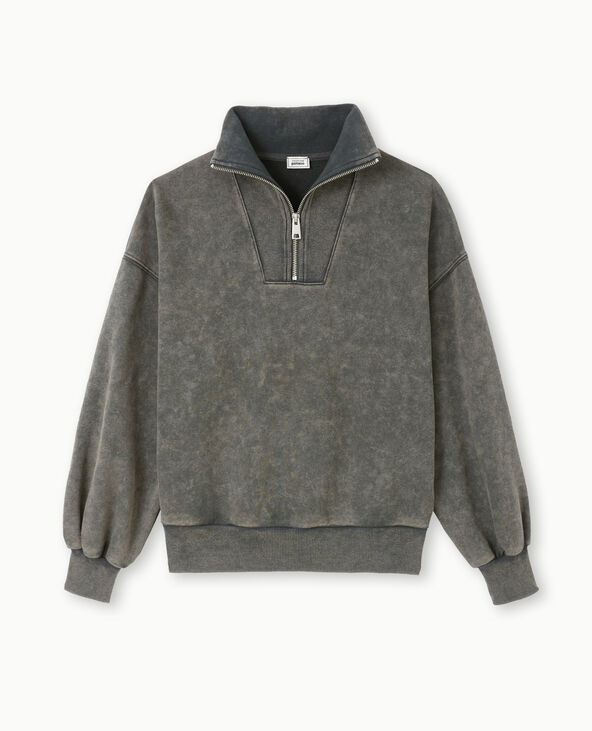 Sweat col camionneur avec effet délavé gris foncé - Pimkie