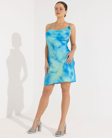 Robe courte asymétrique col bénitier bleu - Pimkie