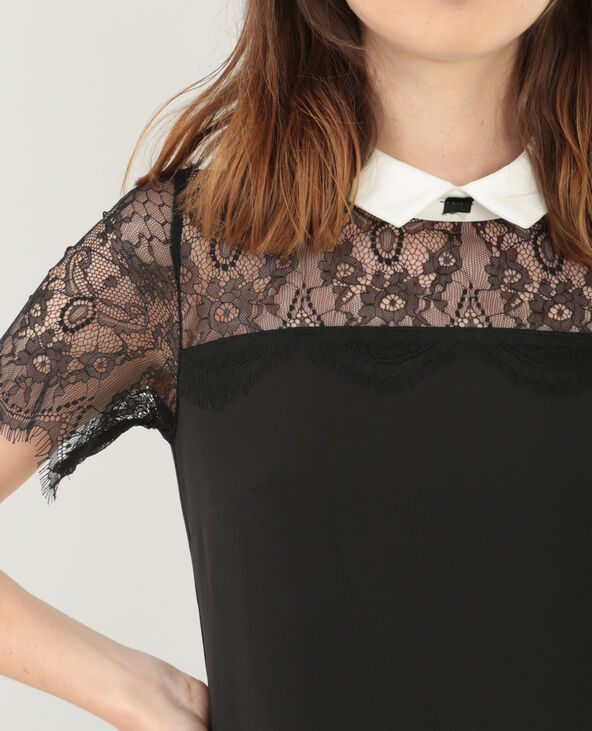 Robe dentelle col blanc noir - Pimkie