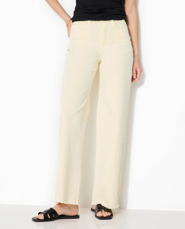 Jean wide taille haute avec bas coupés jaune - Pimkie