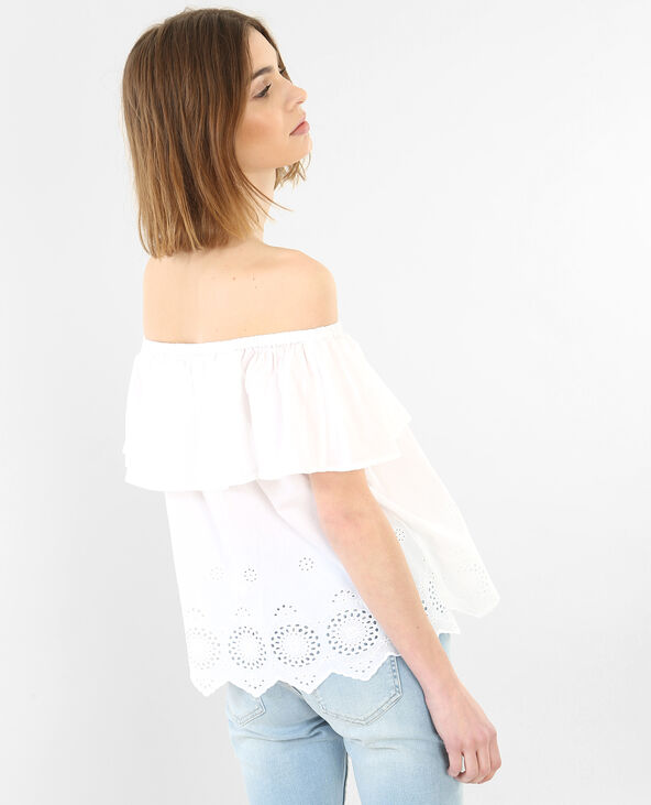 Blouse col bardot brodée blanc - Pimkie