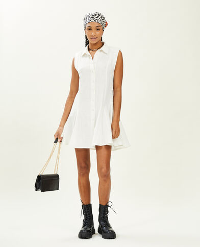 Robe chemise courte en gaze de coton blanc - Pimkie