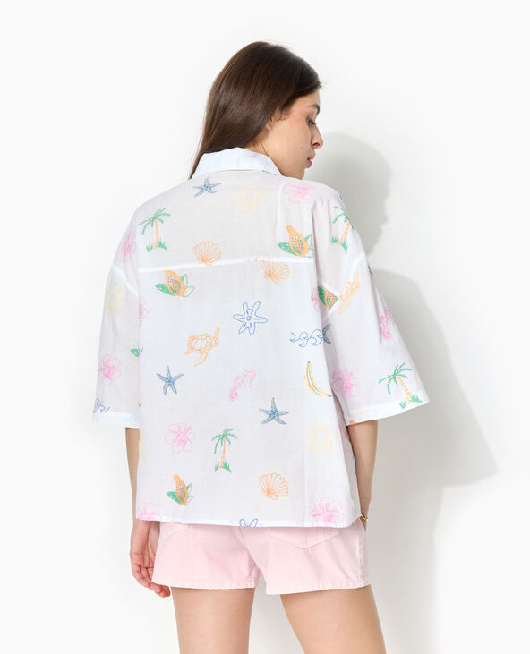 Chemise manches courtes brodée blanc - Pimkie
