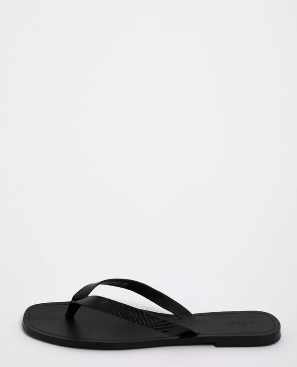 Tongs en faux cuir noir - Pimkie