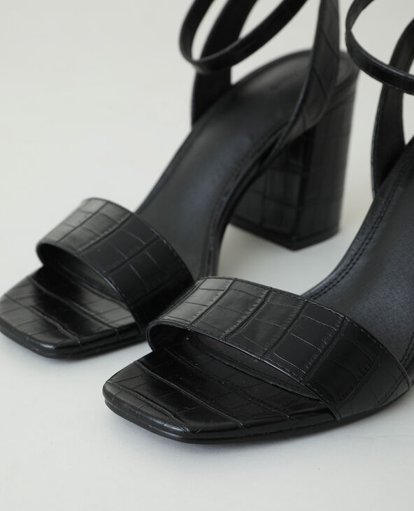 Sandales à talons effet croco noir - Pimkie