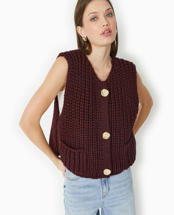 Gilet sans manches grosses mailles bordeaux - Pimkie