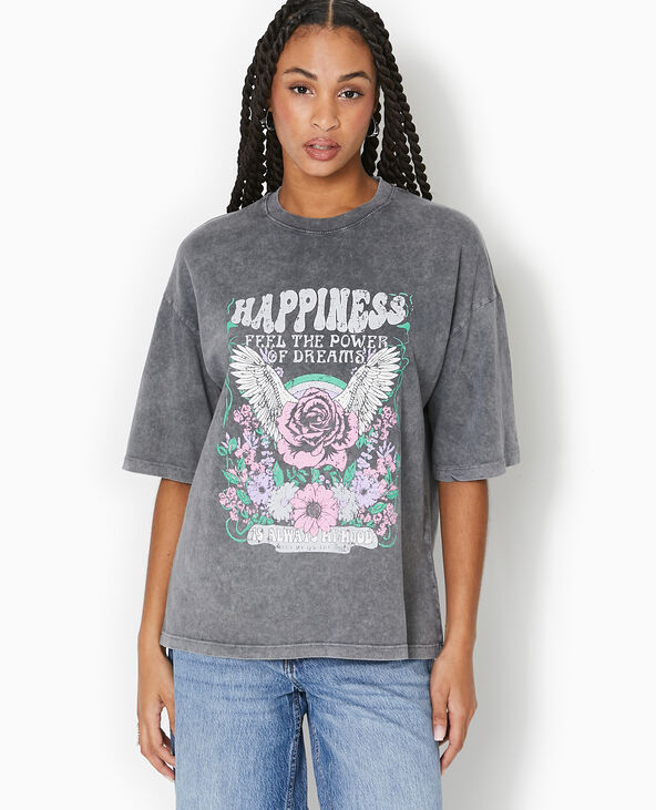 T-shirt oversize avec print devant gris foncé - Pimkie