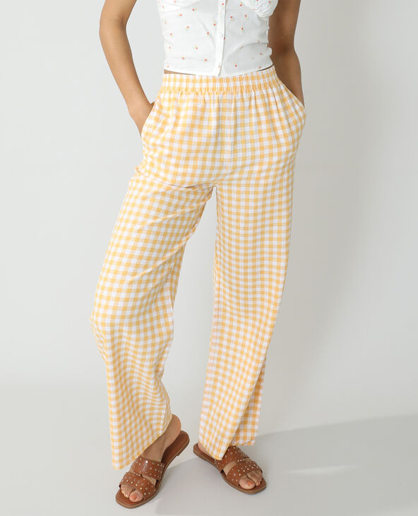 Pantalon wide legs Vichy sable - Pimkie