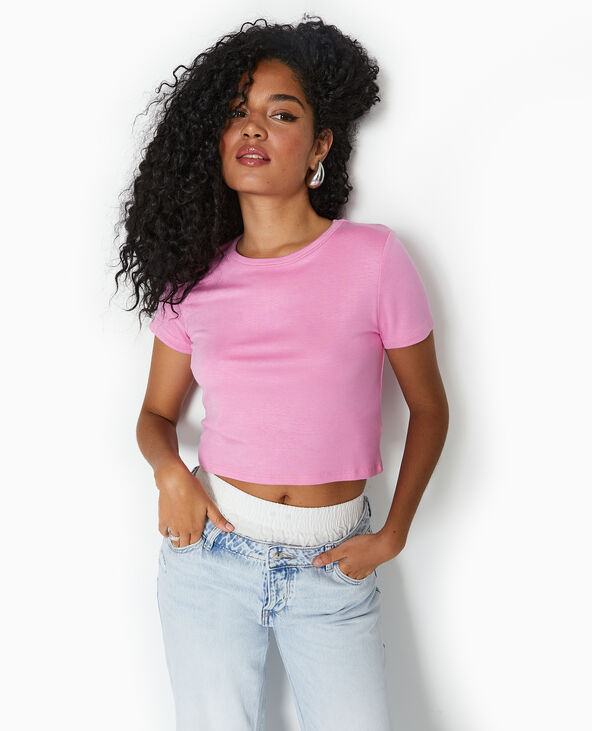 T-shirt court en maille fluide rose - Pimkie
