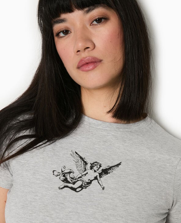 T-shirt ajusté avec print gris chiné - Pimkie