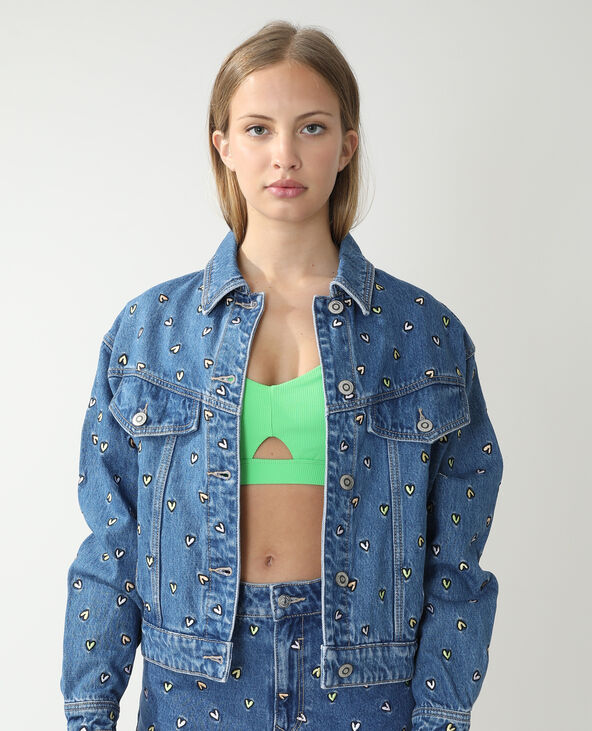 Veste en jean cœurs bleu - Pimkie
