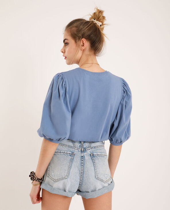 T-shirt manches ballon bleu foncé - Pimkie