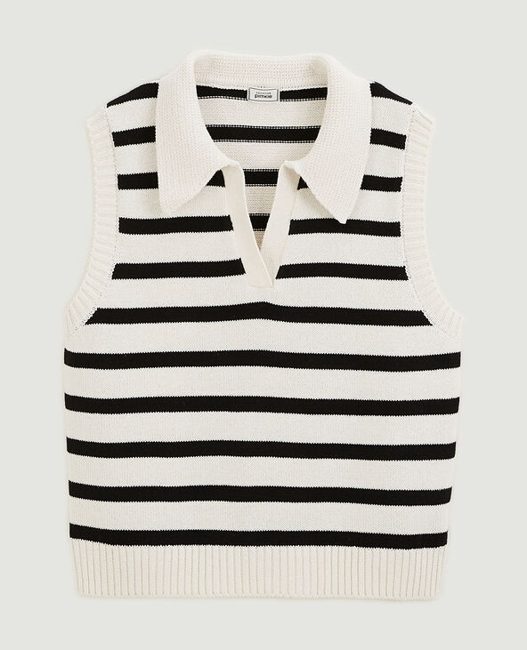 Pull sans manche motif rayures avec col blanc - Pimkie