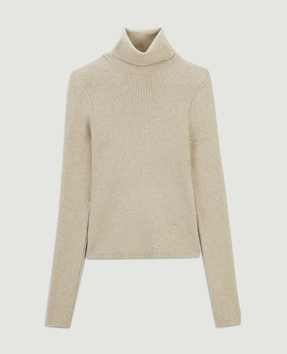Pull col roulé maille côtelée taupe - Pimkie