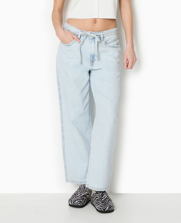 Jean baggy taille basse avec ceinture à nouer bleu clair - Pimkie