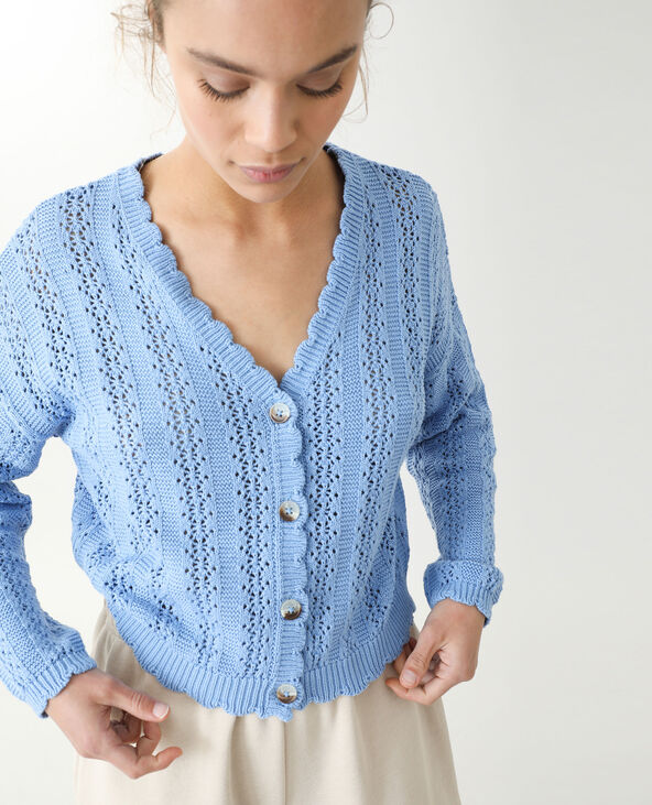 Gilet maille ajourée bleu - Pimkie