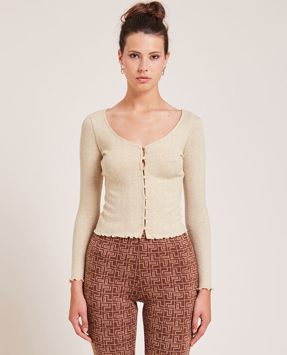 Top boutonné en maille côtelée taupe - Pimkie