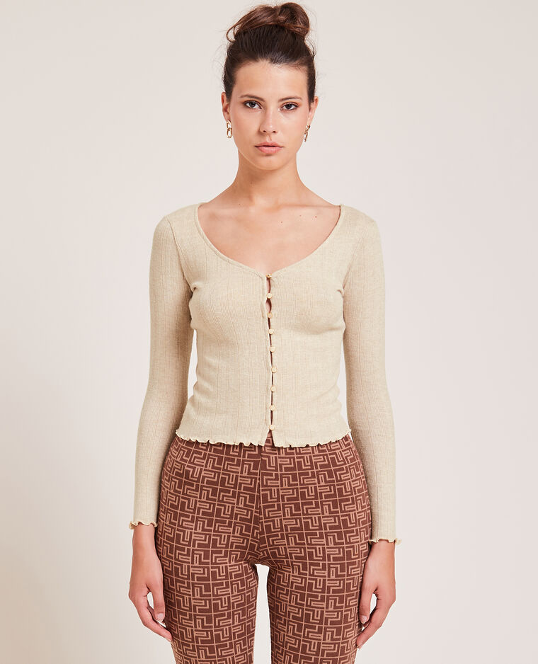 Top boutonné en maille côtelée taupe - Pimkie