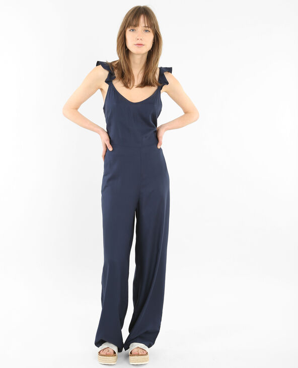 Combi pantalon dos nu à volant bleu marine - Pimkie