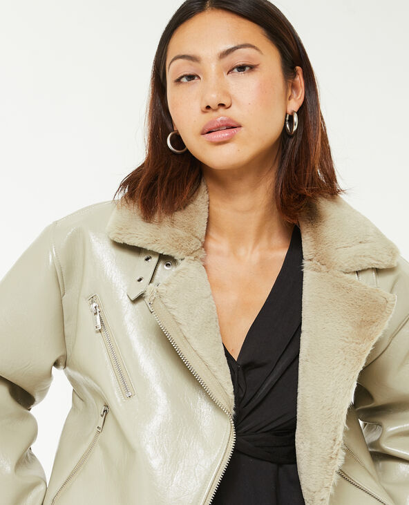 Blouson faux cuir avec doublure fourrure vert - Pimkie