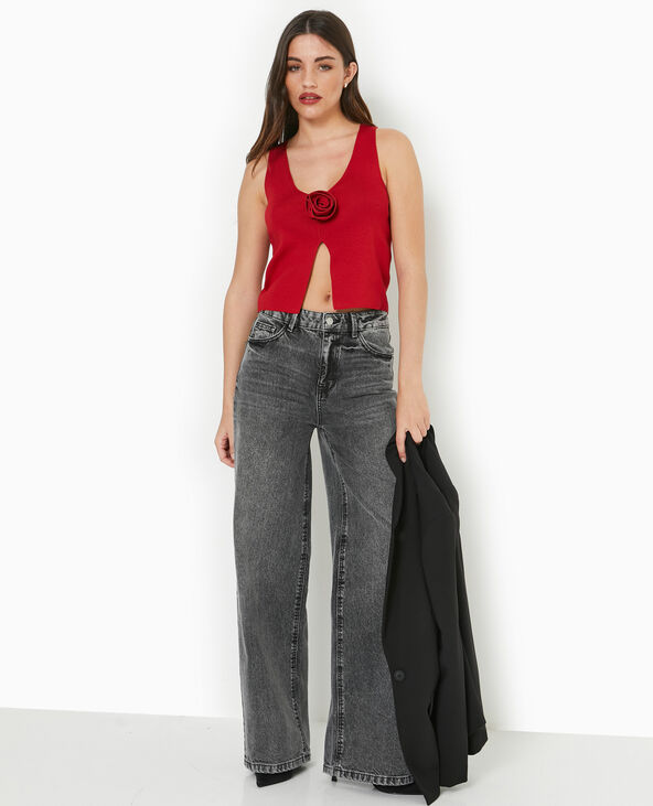 Top sans manches en maille avec fleur rouge - Pimkie