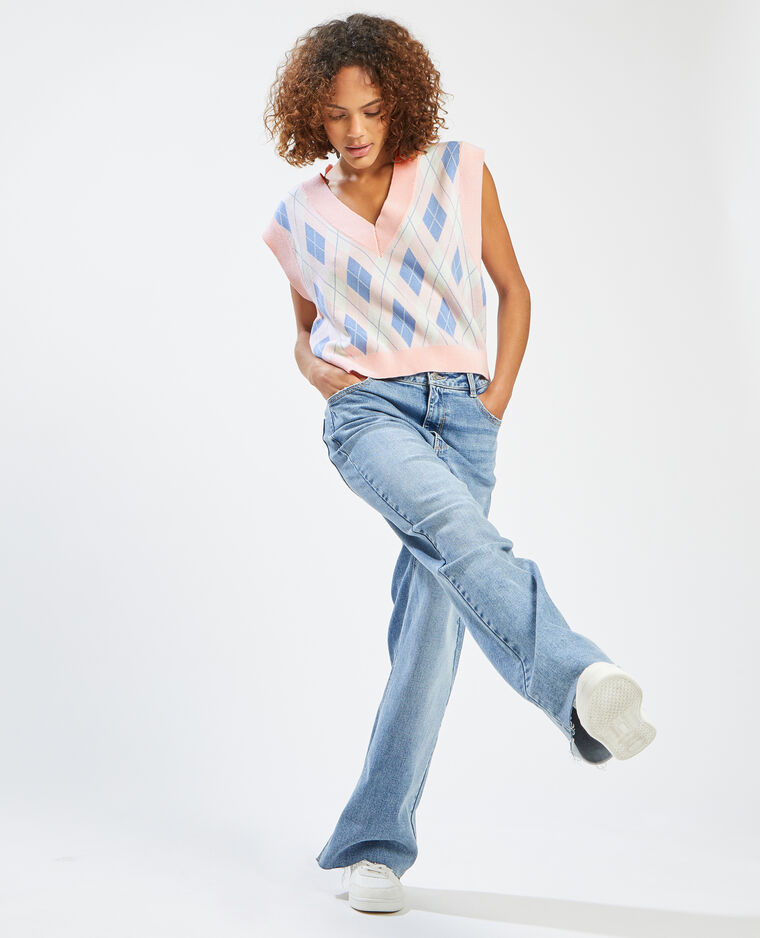 Pull sans manches à carreaux rose - Pimkie