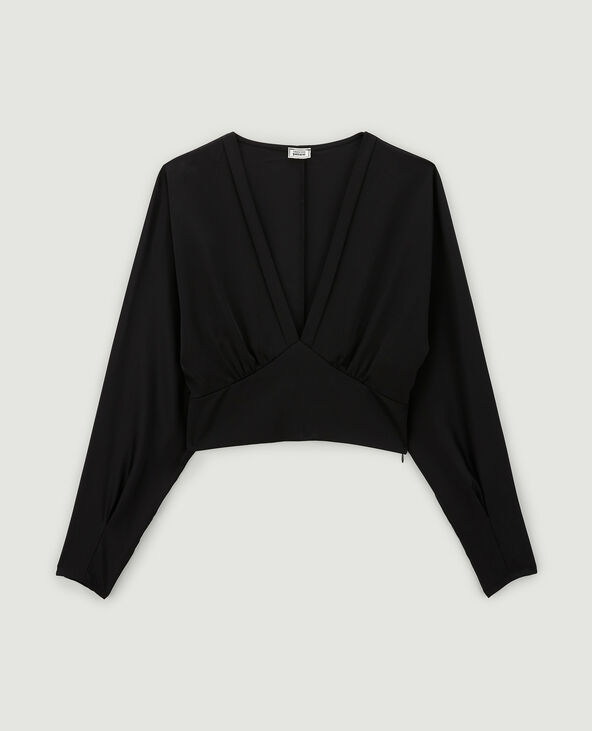 Blouse courte en tissu satiné noir - Pimkie
