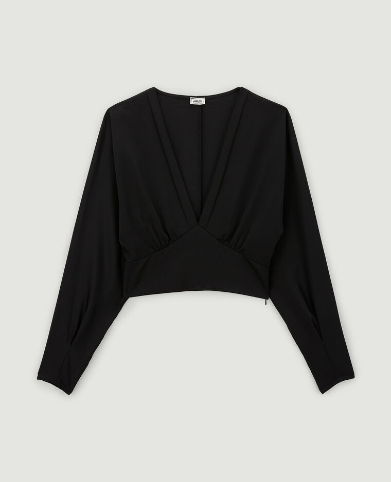 Blouse courte en tissu satiné noir - Pimkie
