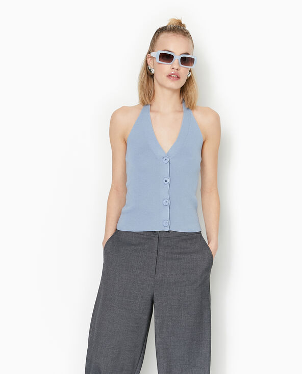 Top boutonné dos-nu bleu - Pimkie