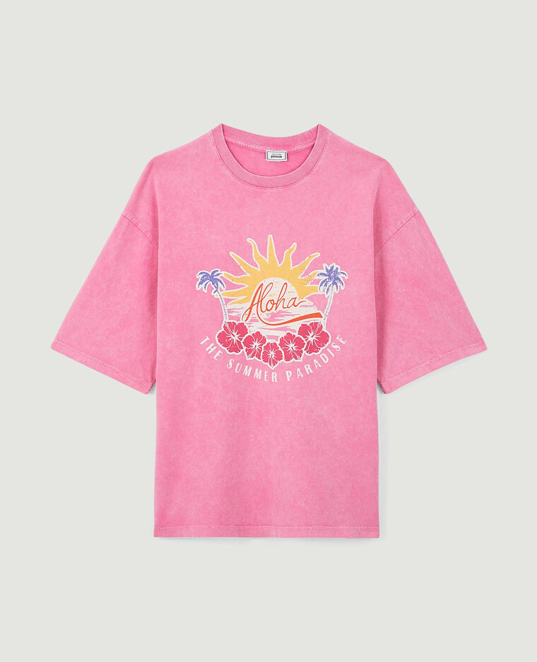 T-shirt oversize avec imprimé rose - Pimkie