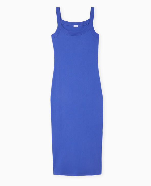 Robe longue et moulante en maille côtelée bleu marine - Pimkie