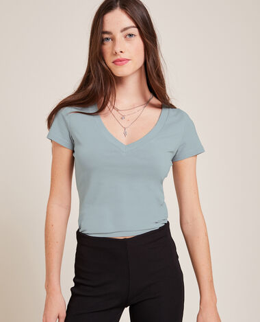 T-shirt col V gris clair - Pimkie