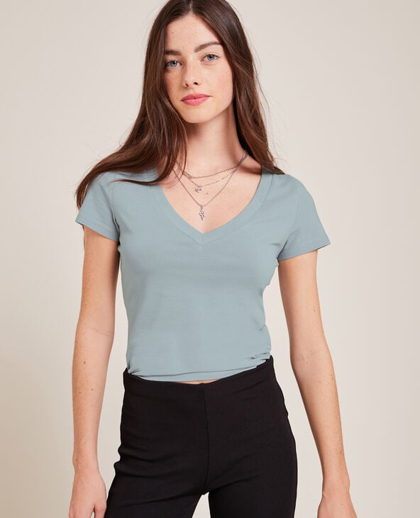 T-shirt col V gris clair - Pimkie