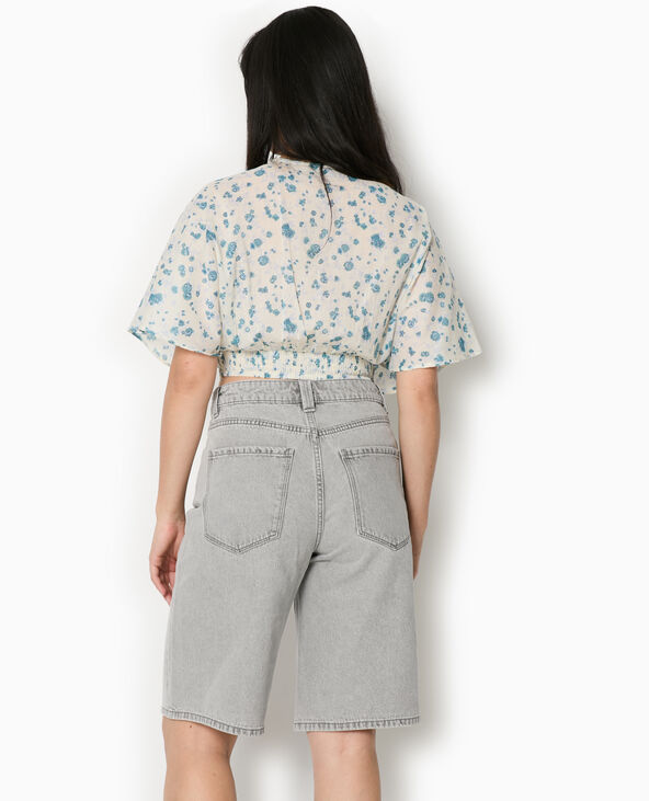 Blouse courte manches papillons motif fleurs blanc - Pimkie