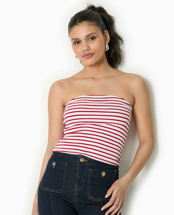 Top bandeau en maille côtelée rayée rouge - Pimkie