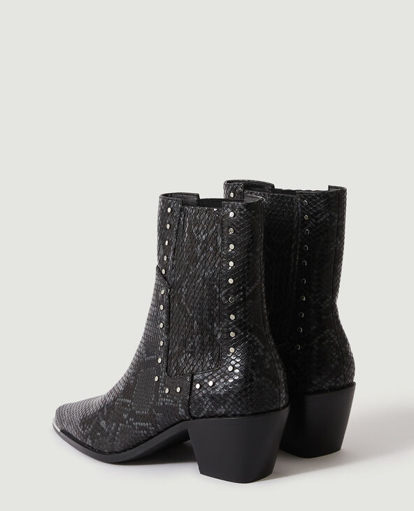 Bottines Chelsea python à clous noir - Pimkie