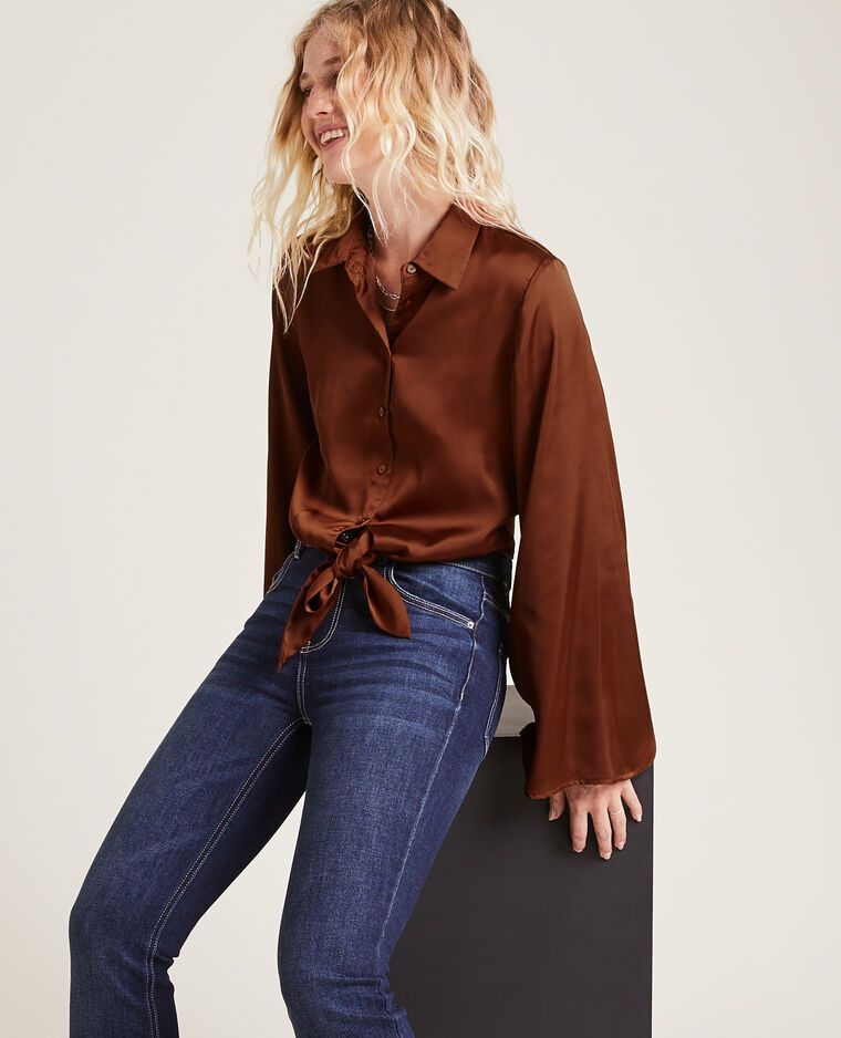 Chemise satinée à nouer orange - Pimkie