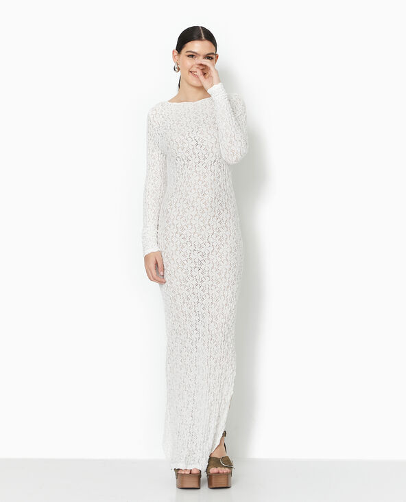 Robe longue en tissu dentelle reliéfé blanc - Pimkie