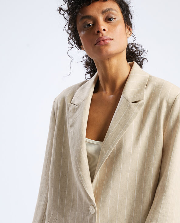 Blazer oversize lin rayé beige - Pimkie
