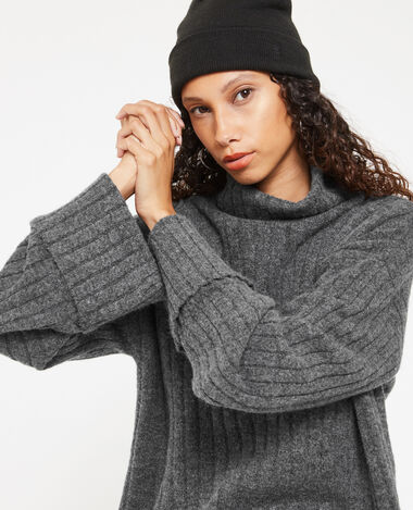Pull court col roulé en maille côtes plates gris foncé - Pimkie
