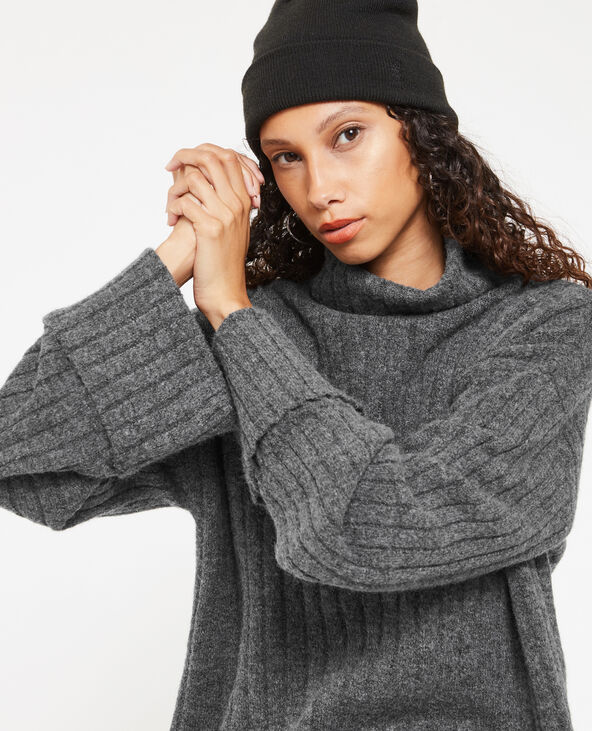 Pull court col roulé en maille côtes plates gris foncé - Pimkie