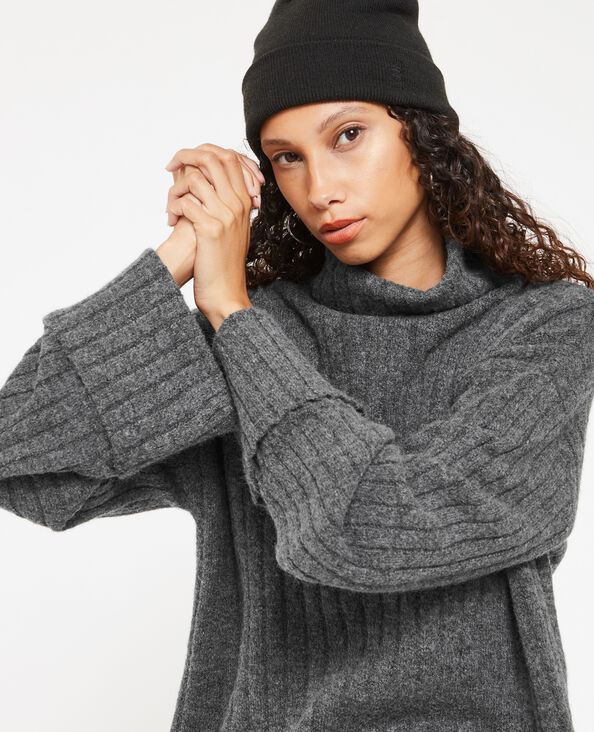Pull court col roulé en maille côtes plates gris foncé - Pimkie