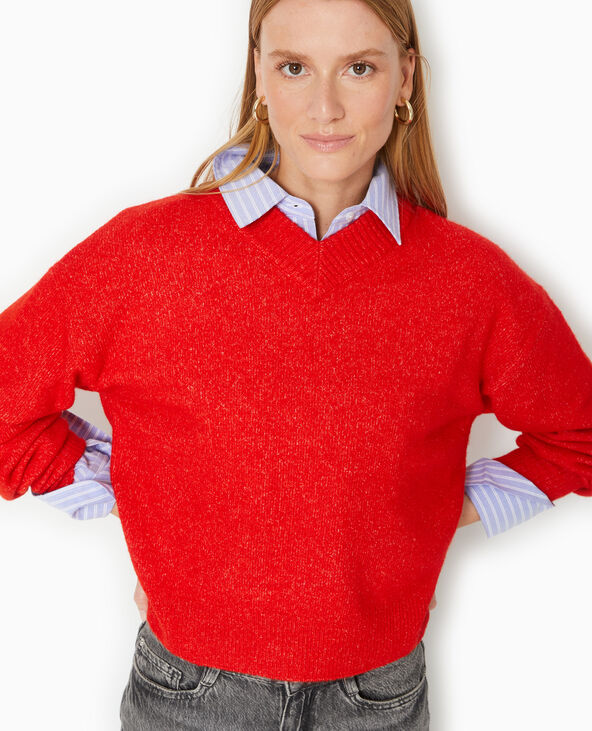 Pull col V en maille rouge - Pimkie