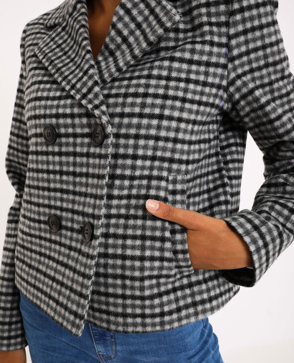 Manteau court à carreaux gris chiné - Pimkie